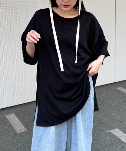 透薄拼接一點刺繡oversize短袖T恤