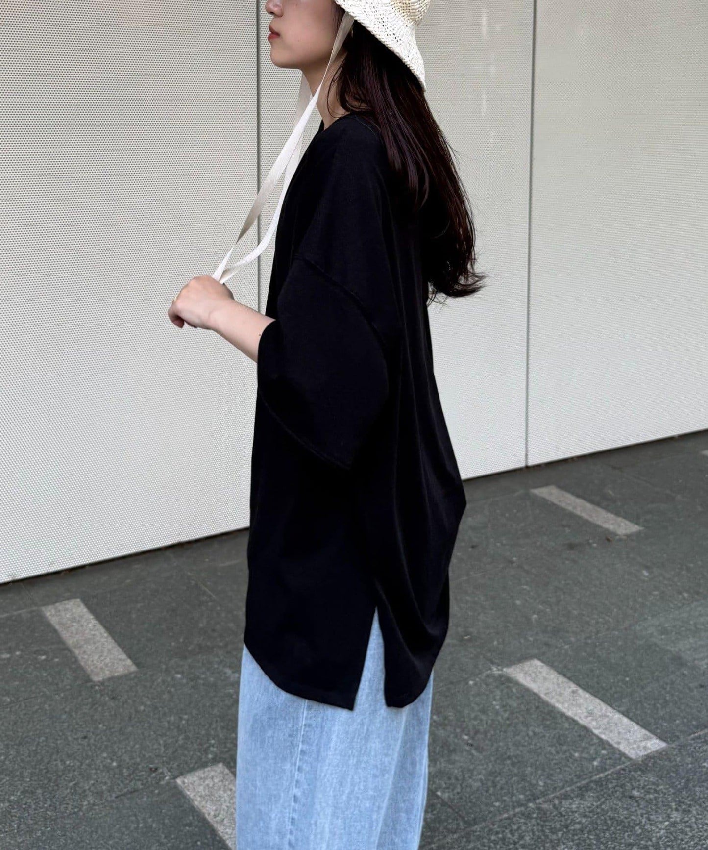 透薄拼接一點刺繡oversize短袖T恤