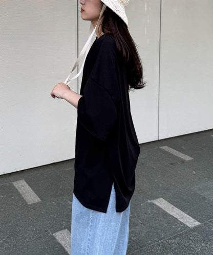 透薄拼接一點刺繡oversize短袖T恤