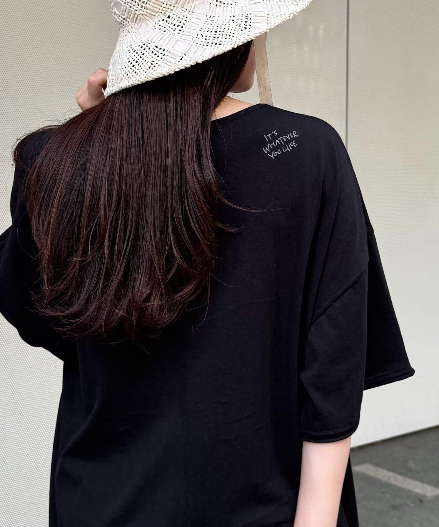 透薄拼接一點刺繡oversize短袖T恤