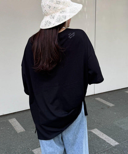 透薄拼接一點刺繡oversize短袖T恤