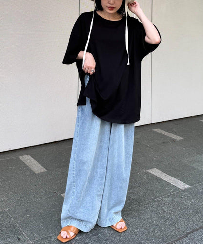 透薄拼接一點刺繡oversize短袖T恤