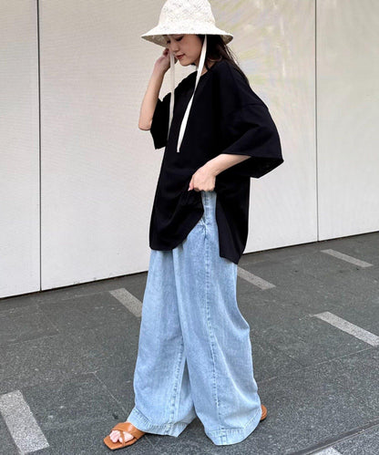 透薄拼接一點刺繡oversize短袖T恤