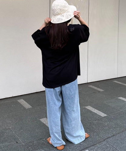 透薄拼接一點刺繡oversize短袖T恤