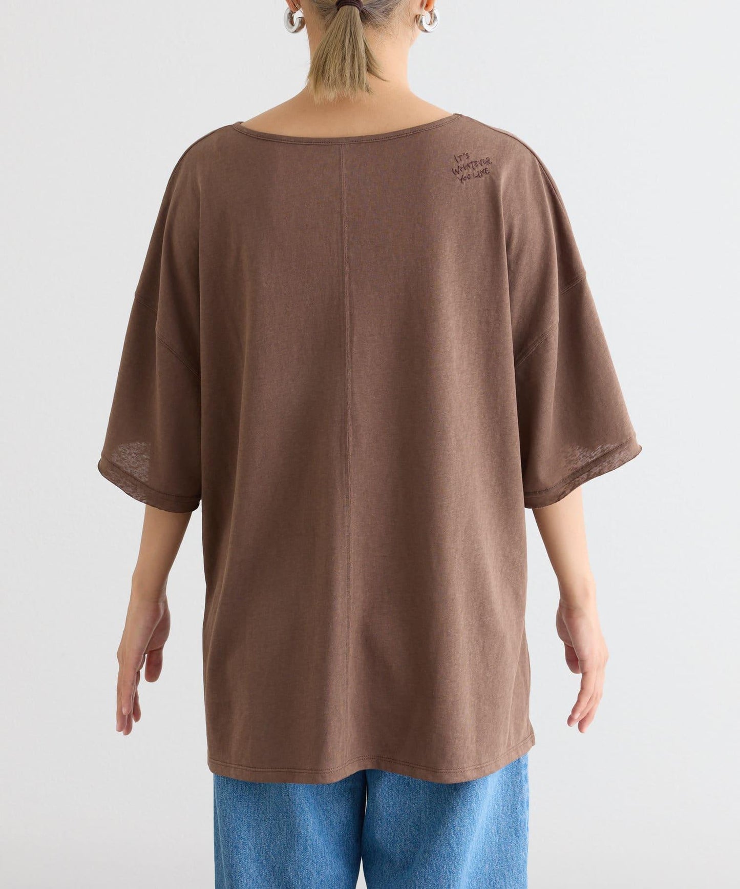 透薄拼接一點刺繡oversize短袖T恤