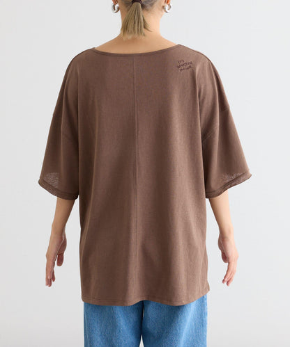 透薄拼接一點刺繡oversize短袖T恤