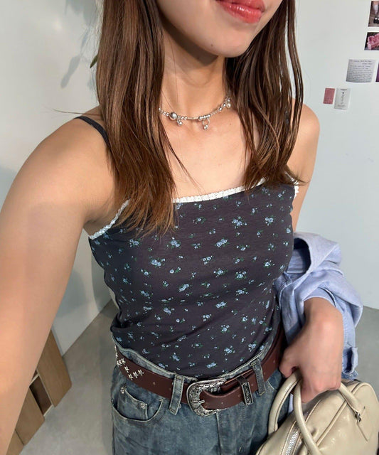 【中性款】小花紋蕾絲杯託吊帶背心
