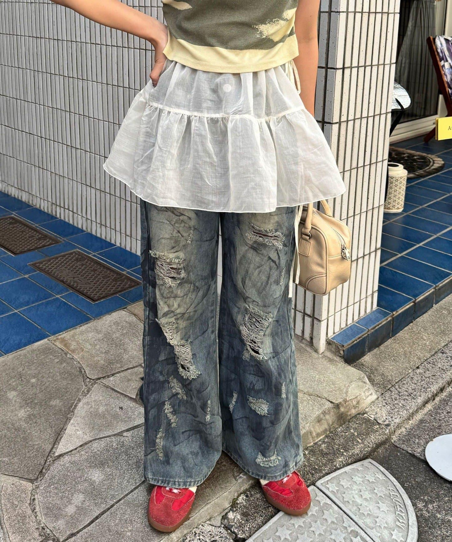 【中性款】透視層疊卷邊裙