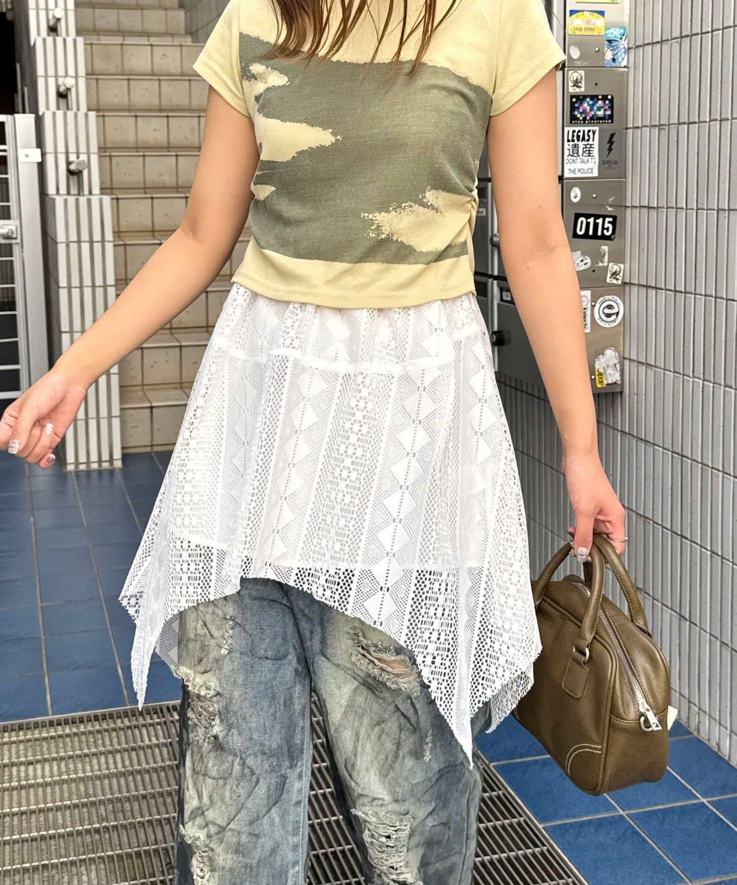 【中性款】蕾絲透視不對稱疊層裙