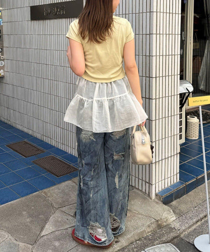 【中性款】透視層疊卷邊裙