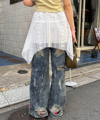 【中性款】蕾絲透視不對稱疊層裙