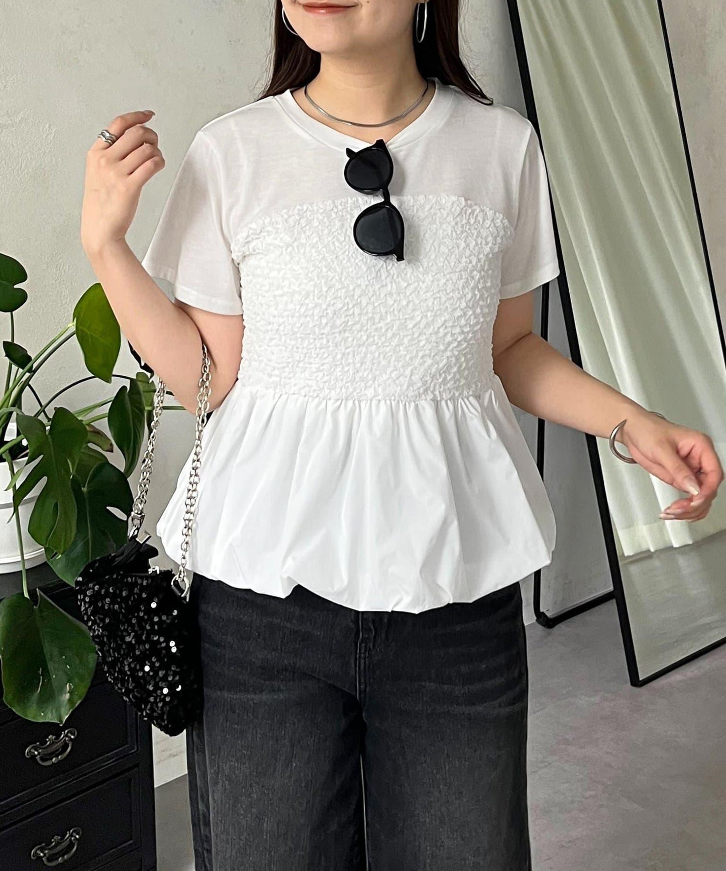 綁帶綁帶吊帶露肩荷葉邊T-shirt