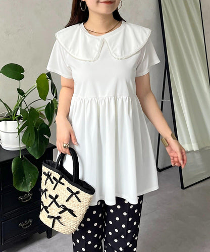 珍珠色荷葉邊上衣