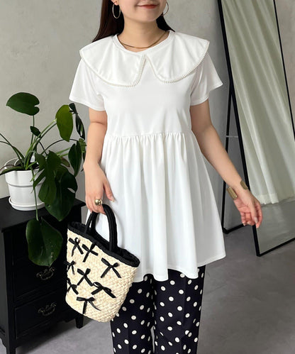 珍珠色荷葉邊上衣