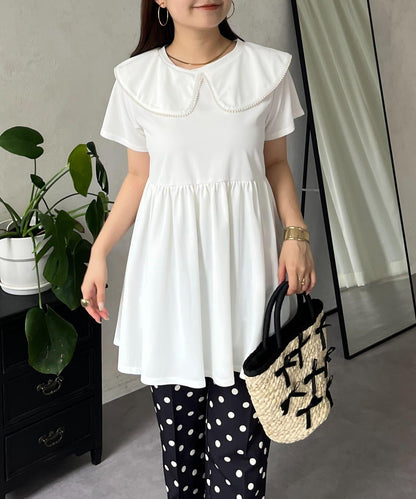 珍珠色荷葉邊上衣