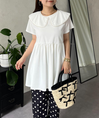 珍珠色荷葉邊上衣