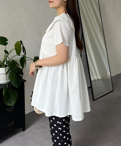 珍珠色荷葉邊上衣