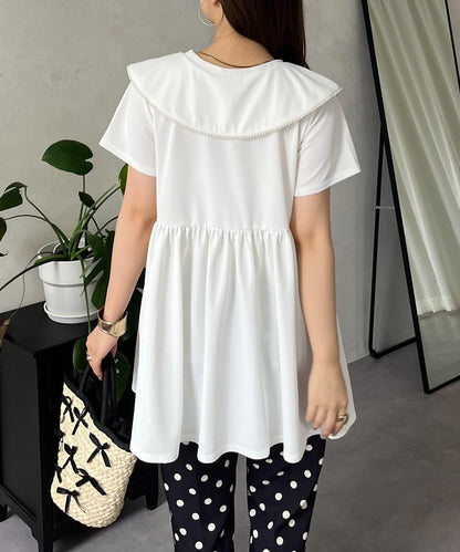 珍珠色荷葉邊上衣