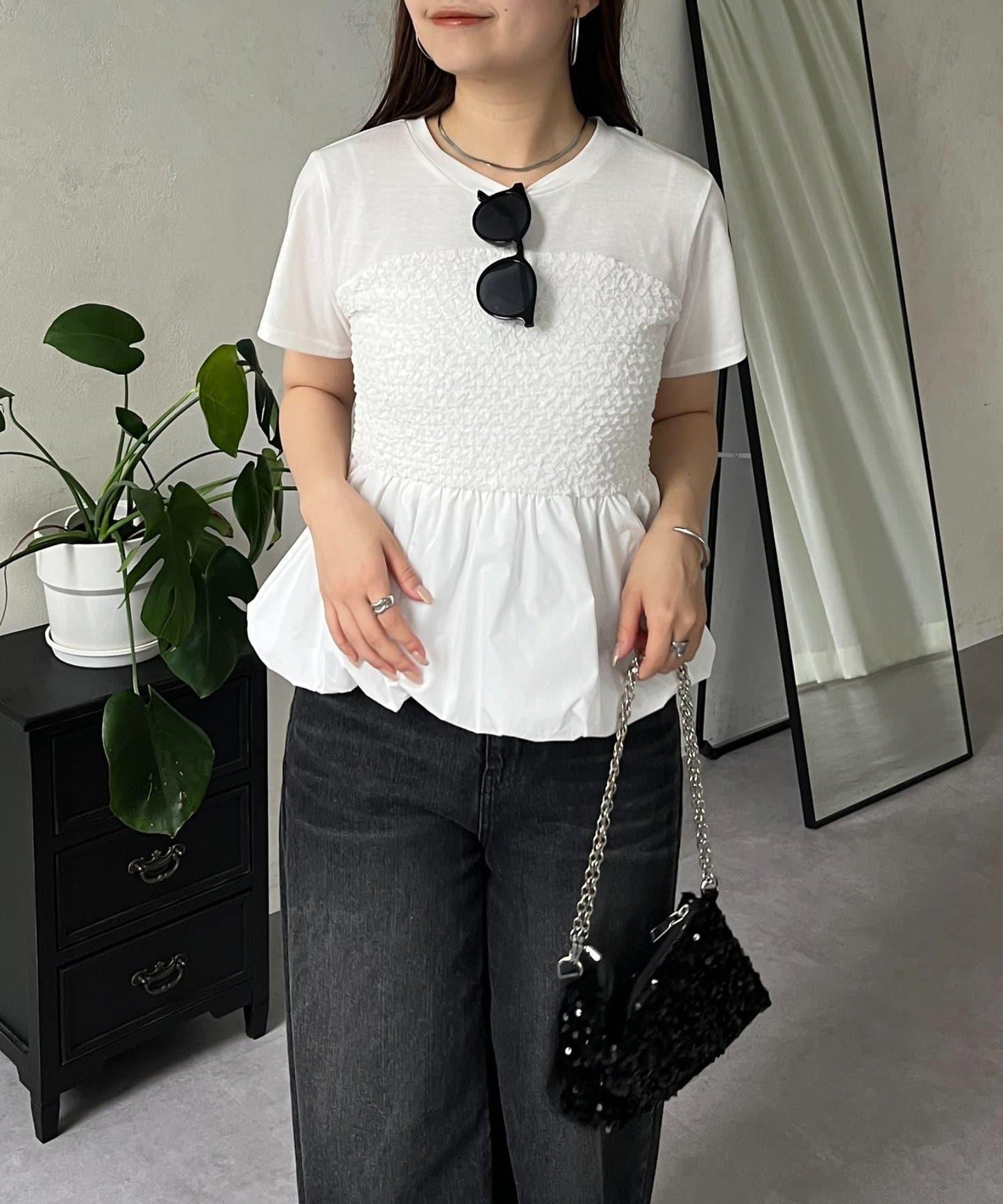 綁帶綁帶吊帶露肩荷葉邊T-shirt