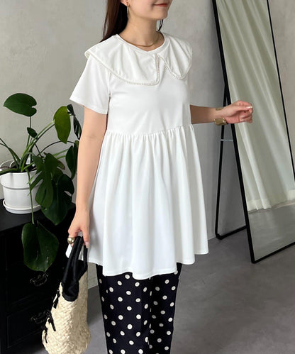 珍珠色荷葉邊上衣