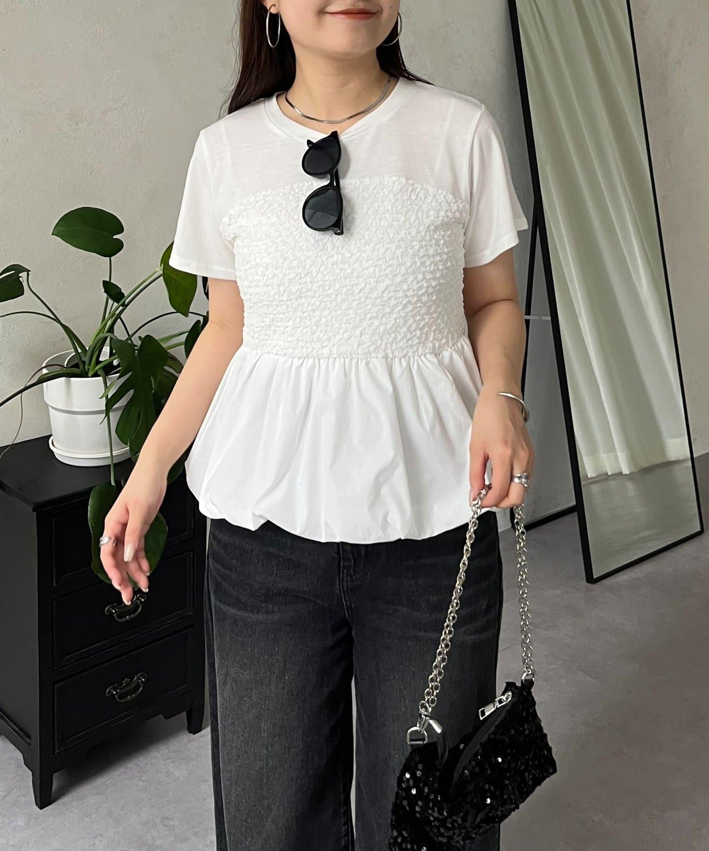 綁帶綁帶吊帶露肩荷葉邊T-shirt