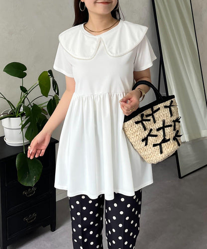 珍珠色荷葉邊上衣