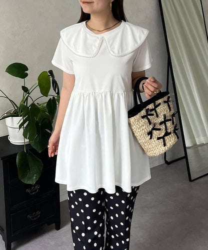 珍珠色荷葉邊上衣