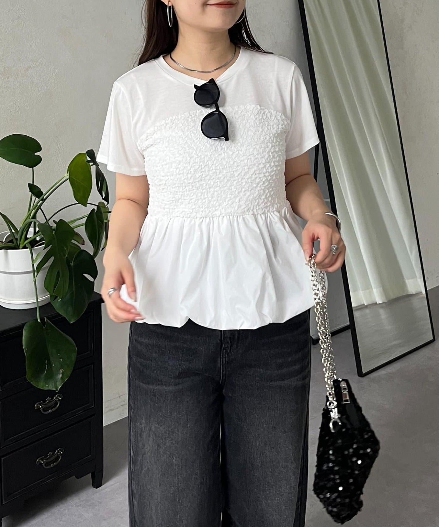 綁帶綁帶吊帶露肩荷葉邊T-shirt