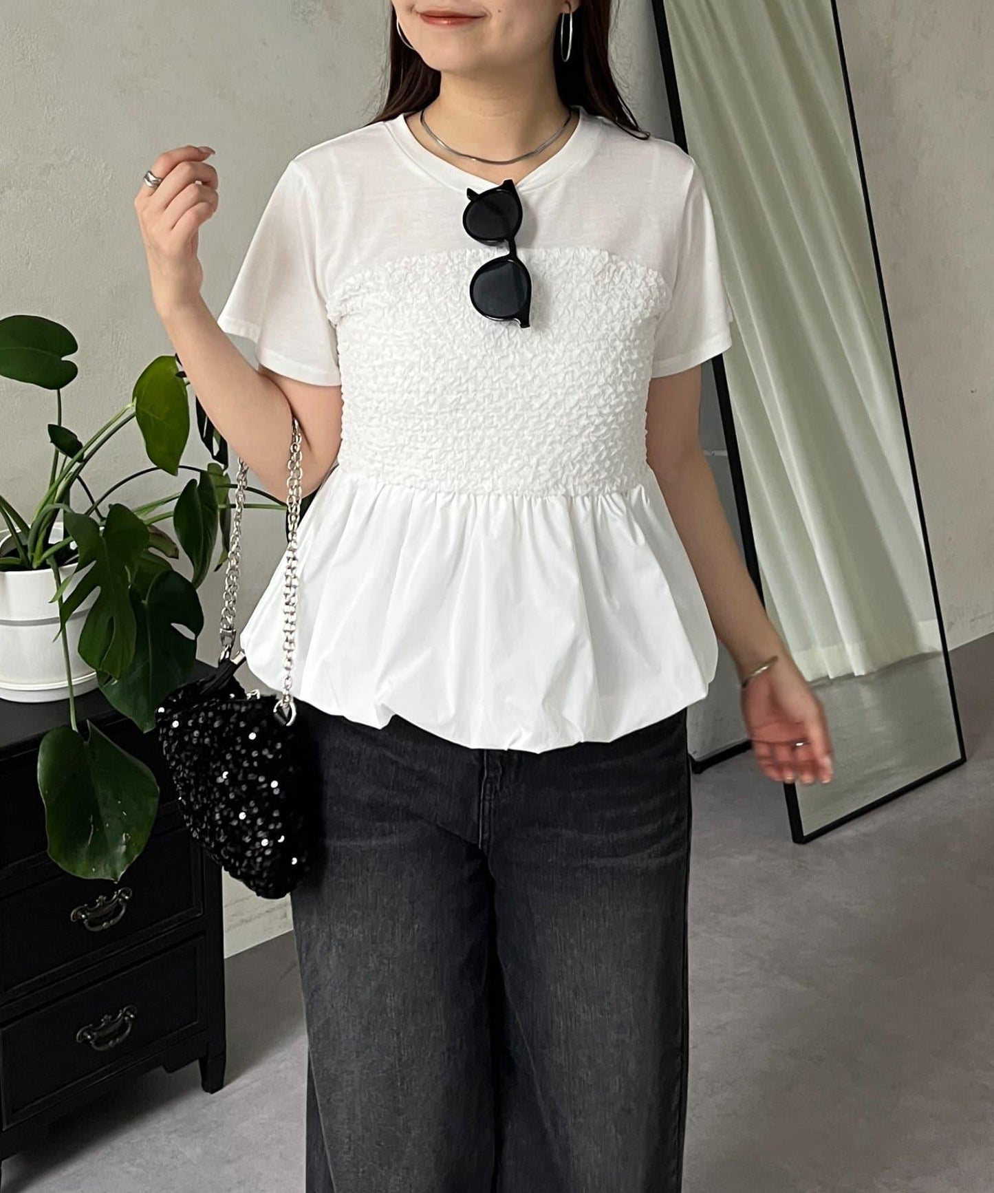 綁帶綁帶吊帶露肩荷葉邊T-shirt