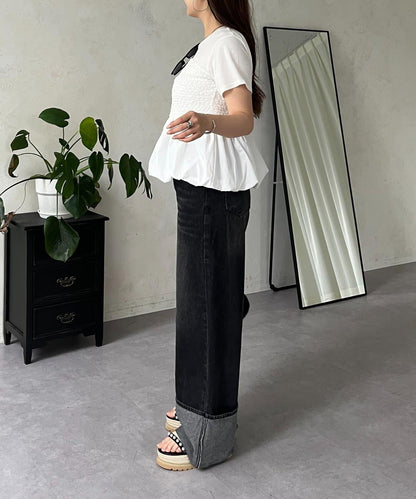 綁帶綁帶吊帶露肩荷葉邊T-shirt