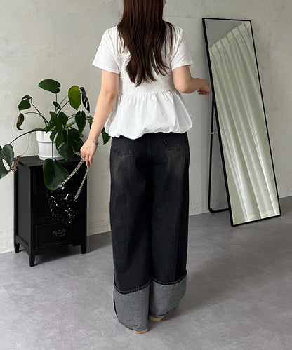 綁帶綁帶吊帶露肩荷葉邊T-shirt