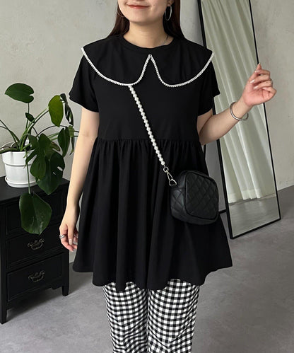 珍珠色荷葉邊上衣