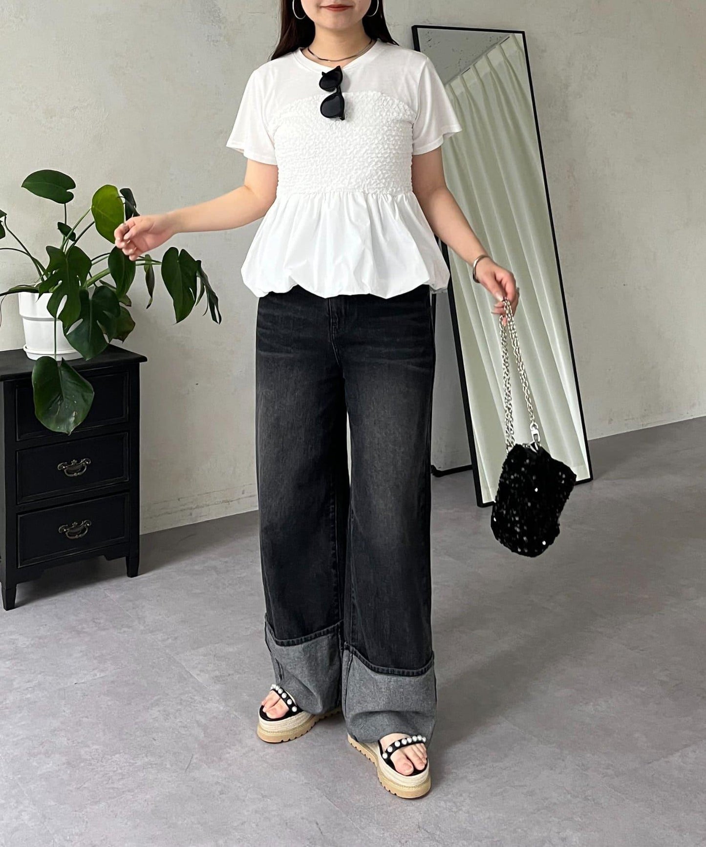 綁帶綁帶吊帶露肩荷葉邊T-shirt