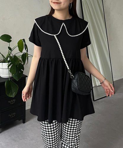 珍珠色荷葉邊上衣