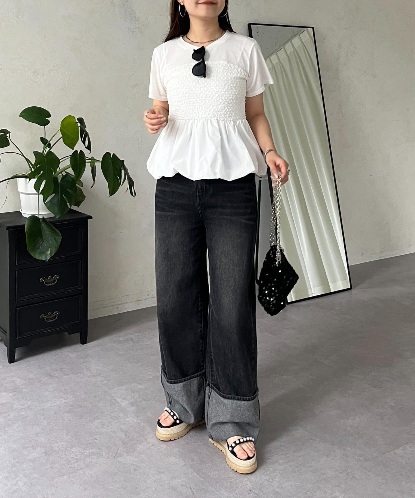 綁帶綁帶吊帶露肩荷葉邊T-shirt