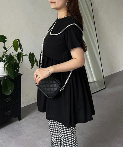 珍珠色荷葉邊上衣