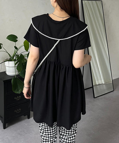 珍珠色荷葉邊上衣