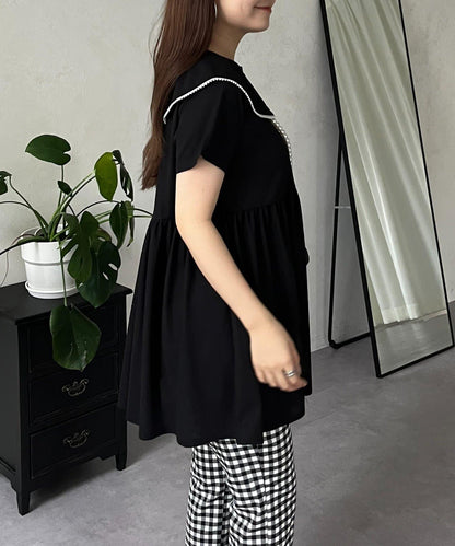 珍珠色荷葉邊上衣