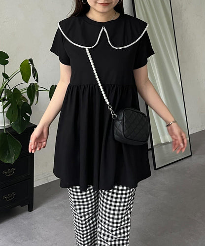 珍珠色荷葉邊上衣