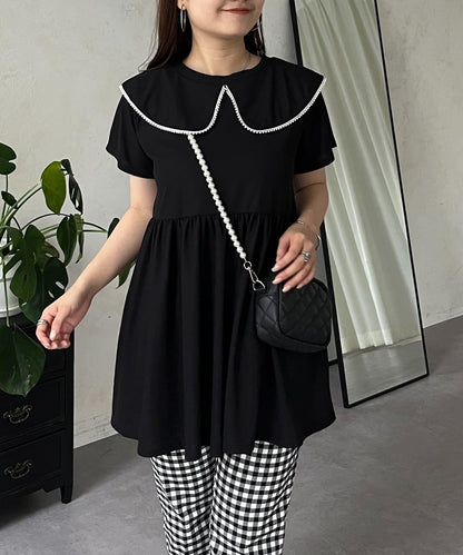 珍珠色荷葉邊上衣