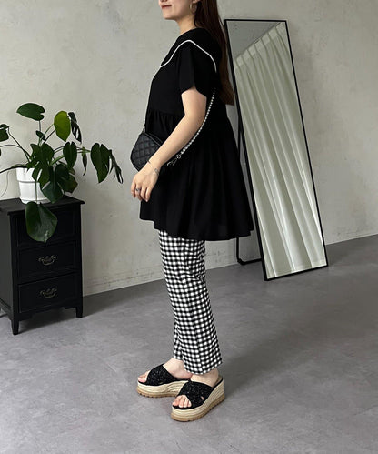 珍珠色荷葉邊上衣