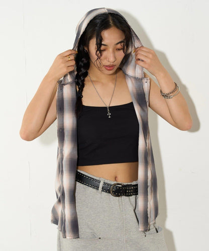 WHO'S WHO gallery 無袖格紋連帽襯衫