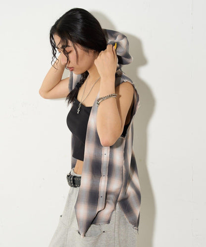 WHO'S WHO gallery 無袖格紋連帽襯衫