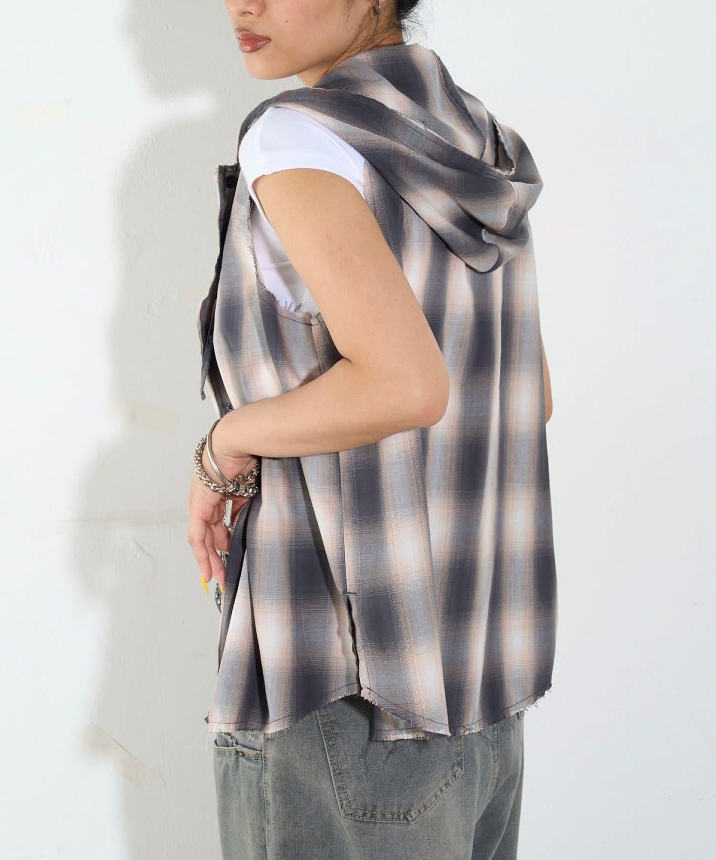 WHO'S WHO gallery 無袖格紋連帽襯衫