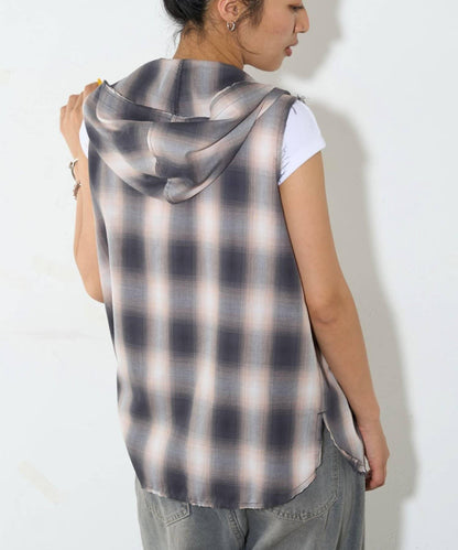 WHO'S WHO gallery 無袖格紋連帽襯衫