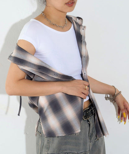 WHO'S WHO gallery 無袖格紋連帽襯衫