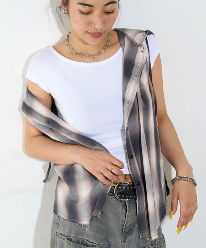 WHO'S WHO gallery 無袖格紋連帽襯衫