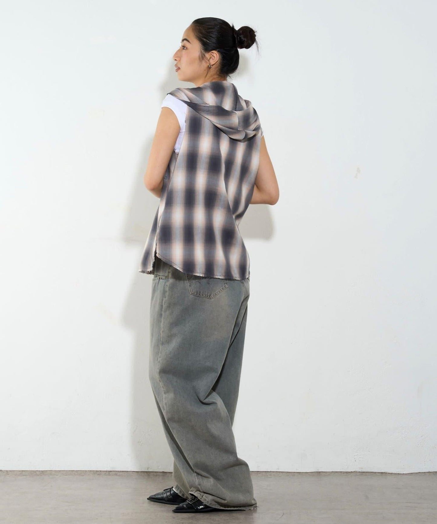 WHO'S WHO gallery 無袖格紋連帽襯衫