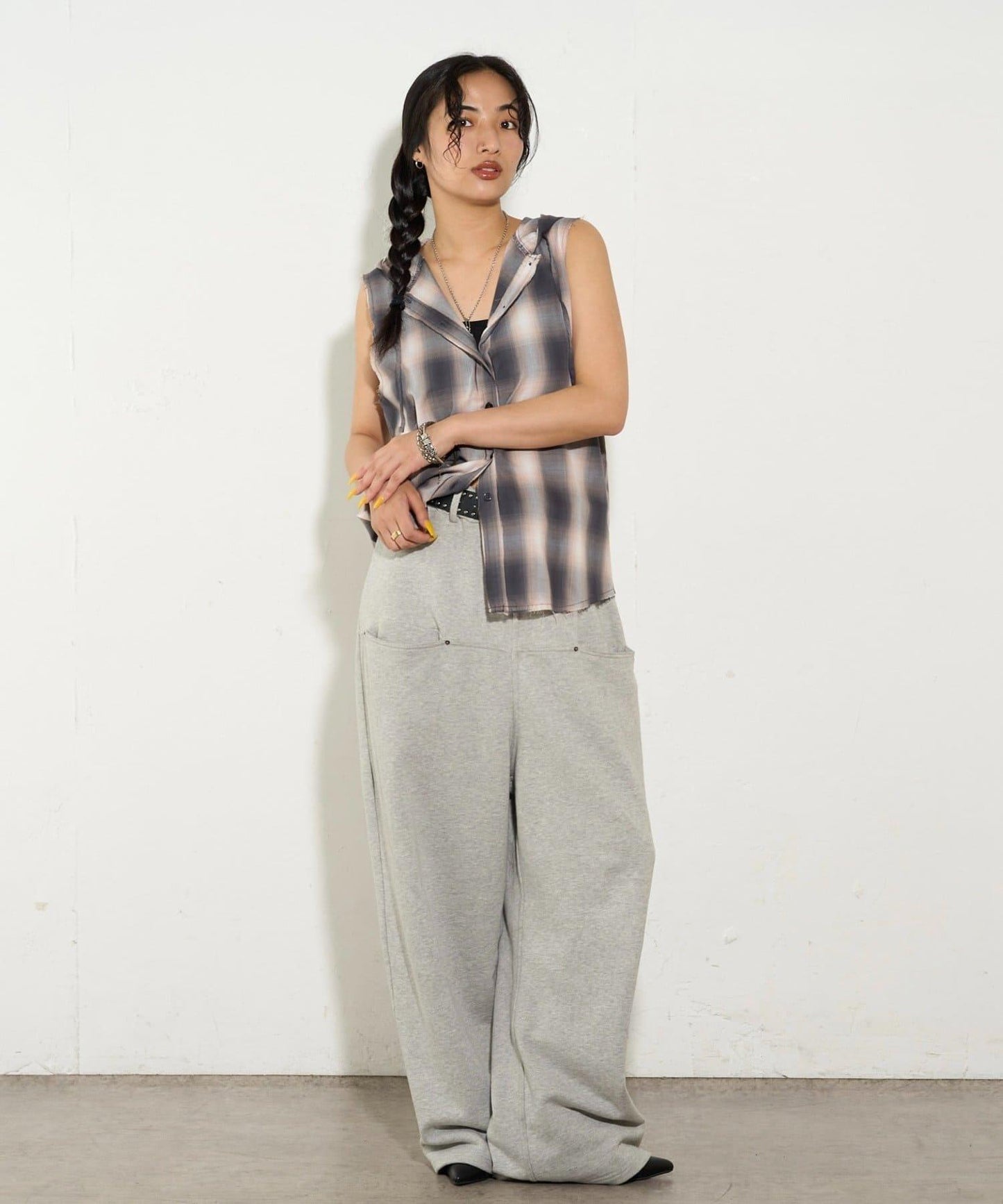 WHO'S WHO gallery 無袖格紋連帽襯衫