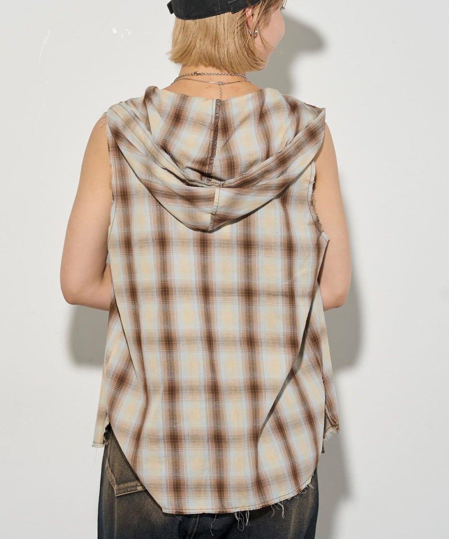 WHO'S WHO gallery 無袖格紋連帽襯衫